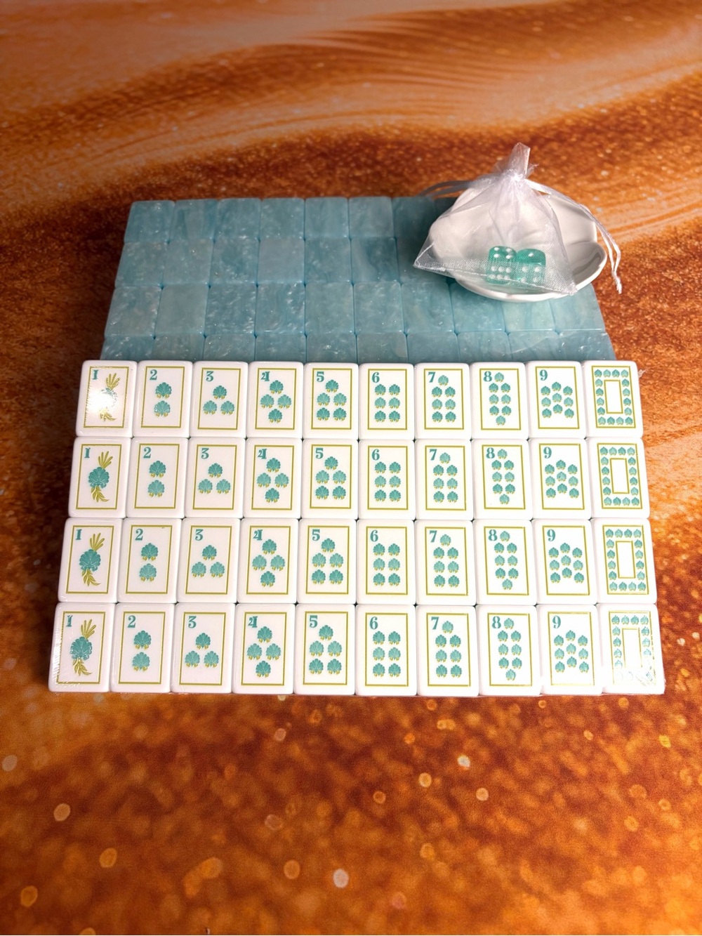New Aqua Pearl Back Coastal Mahjong Tiles 🌊🩵🐚 & Dice - Picture 4 of 7